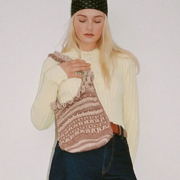 ZARA RUFFLED CROCHET SHOPPER HANDBAG - Picture 3 of 10